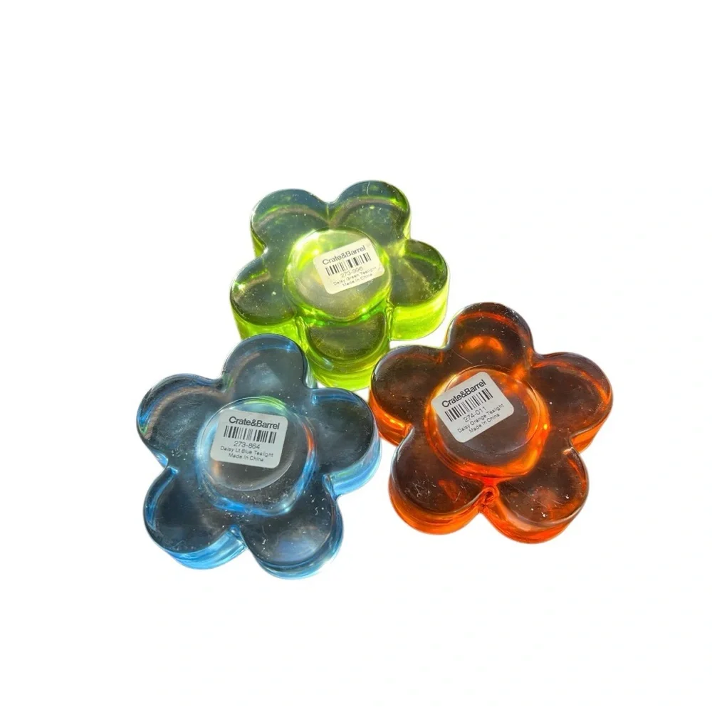 Crate&Barrel Multicolor Glass Flower Candle Holders